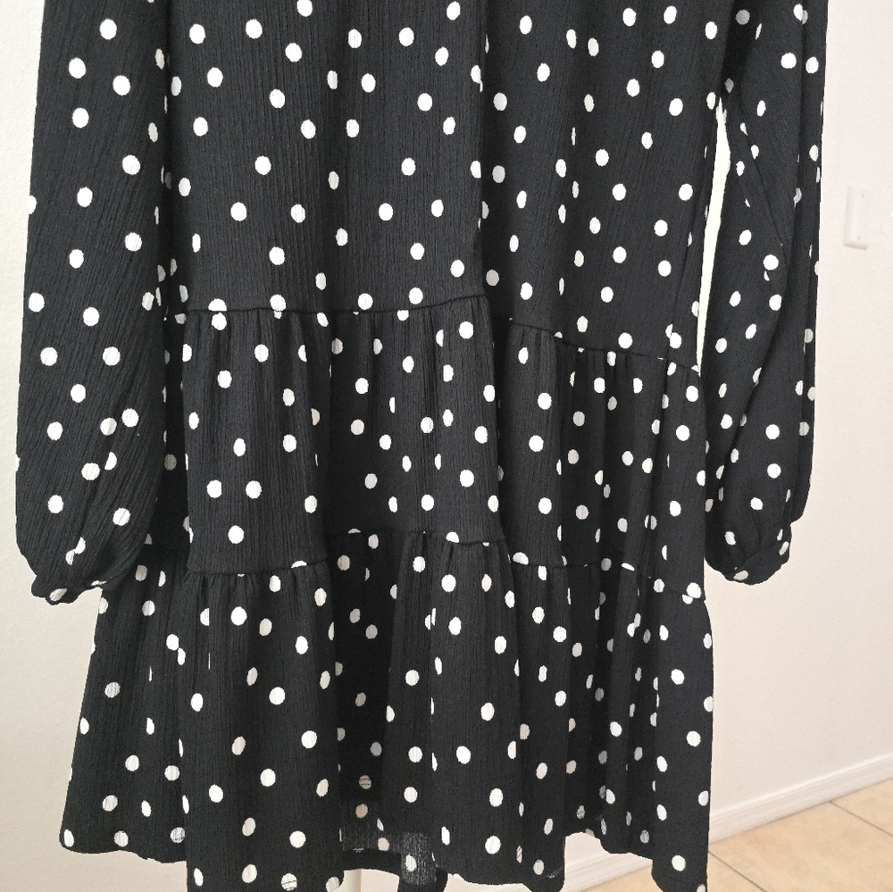 Mango Tiered Polka Dot Jersey Smock Dress in  Black - Picture 7 of 8